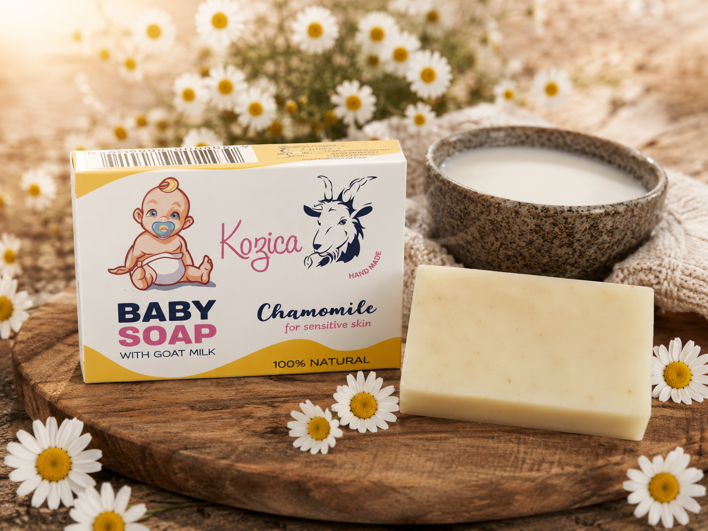 Kozica Handmade Natural Baby Soap with Goat Milk and Chamomiles for sensitive skin